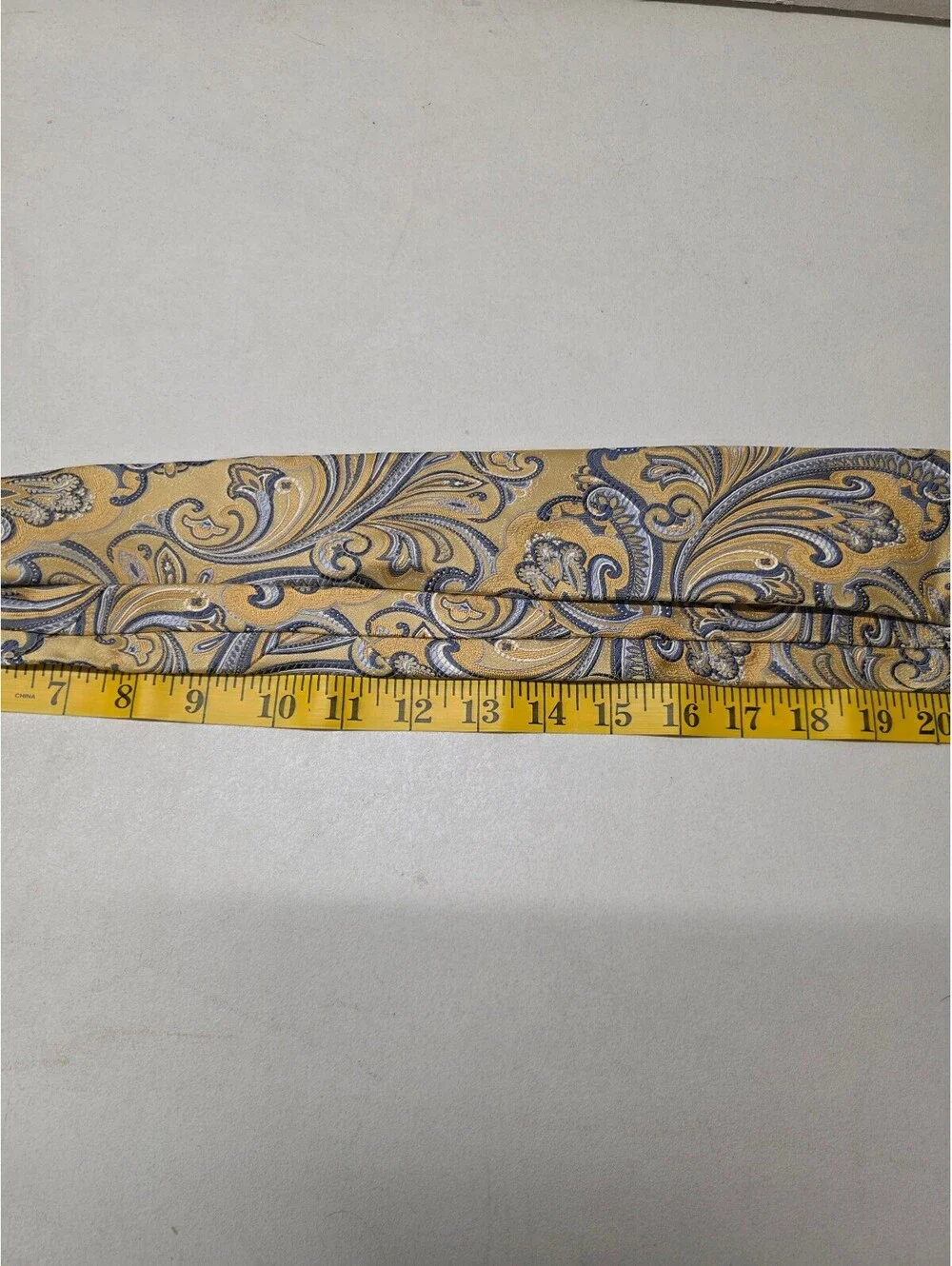 Countess Mara 100% Silk Paisley Tie Gold Blue Gray Jacquard Men's Neck Tie